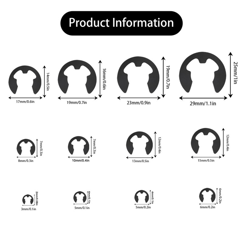 E-Clip Kit, 1000 Pcs E-Clip External Retaining Ring Clips for