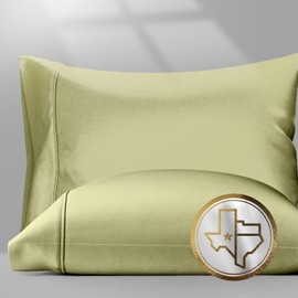 Texas Linen Co. 100% Egyptian Cotton Pillow Cases Standard/Queen Size Set of 2 - Luxury 1500 Thread Count Sateen Sage Green Pillow Cases, Soft Cotton Pillowcases Fits Standard & Queen Size Pillows