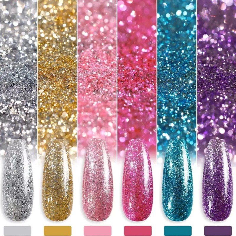 MM11 Esmaltes De Uñas Gel Con Purpurina Dorada Plateada 6