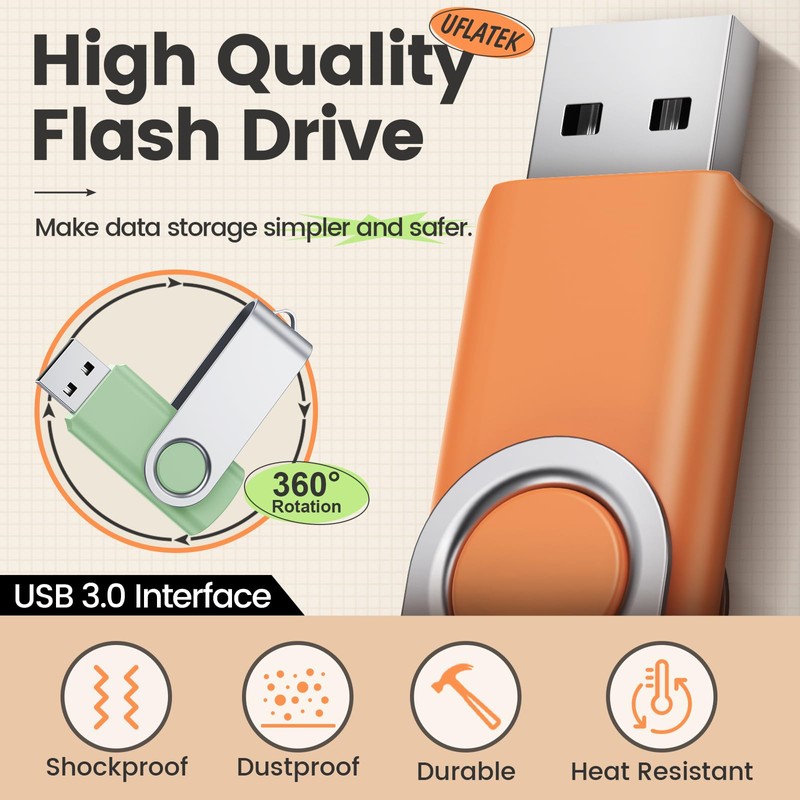 Uflatek USB Sticks 32GB USB 3.0 Memory Stick Pack of