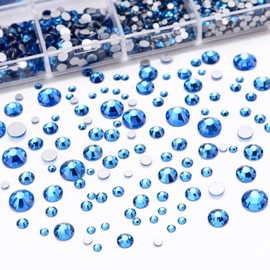 Dowarm 2650 Pieces Flatback Rhinestones for Nails, Craft, Tumblers, Capri Blue Nail Rhinestones, Flatback Crystal Gems, Loose Bling Glitter Gemstones for Face Art Clothes Jewelry