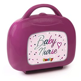 Smoby - Baby Nurse Doll Care Case - Case with Baby Bottle, Fever Thermometer, Nappy, Plate with Spoon, for Children from 3 Years, Pink, Purple