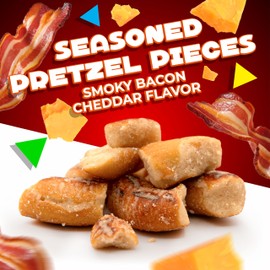 Smoky Bacon Cheddar Pretzel Pieces | 1 Pound Bag | Bold Flavored, Naturally Seasoned Cheese Pretzels | Crunchy, Salty Pretzel Snacks with Cheddar and Bacon