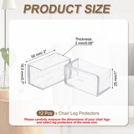 sourcing map 12 Pcs Transparent Chair Leg Floor Protectors, 1 x 2 Inch Rectangle PVC Chair Leg Caps for Hardwood Floors, Non-Slip Reduce Noise Table Furniture Cover