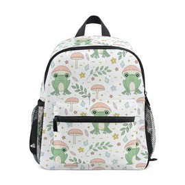 JUNZAN Frog and Mushrooms Mini Backpack for Boys Girls Kid Toddler Preschool Bookbag Student Bag Travel Daypack