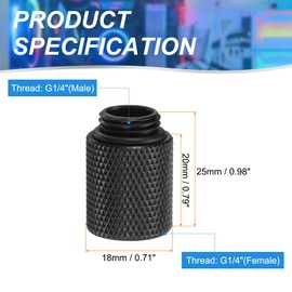 sourcing map 4pcs Water Cooling Adapter G1/4" Thread Male to Female 0.79" Column Length Mini Compression Fitting Copper Extender Fitting with O-Ring for Computer PC Water Cooled System, Black