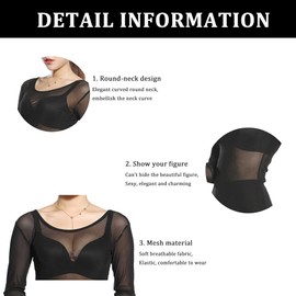 Nimiman Women's Belly Dance Bodysuit with Long Sleeves Mesh Sheer Leotard Tops, Black Top, Free size