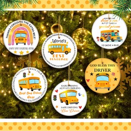Bucherry 6 pcs School Bus Driver Gift Ceramic Christmas Ornament School Bus Driver Appreciation Gifts Bus Drivers Car Hanging Ornaments Thank You Gifts for New Driver Retirement Christmas Bus Driver