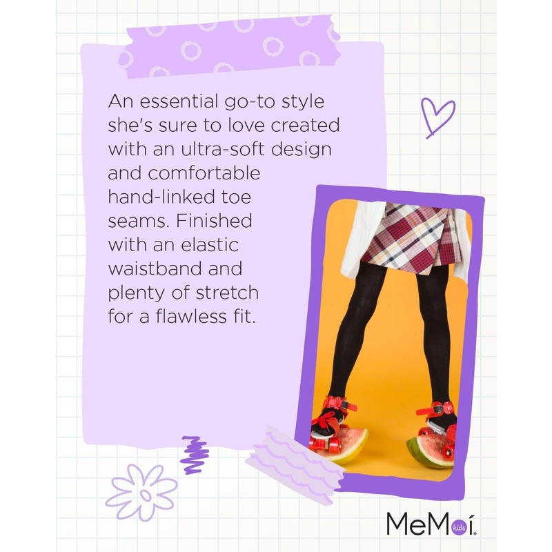 MeMoi Girls' Basic Complete Opaque Tights Black 4-6