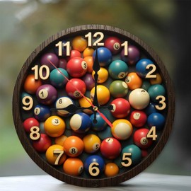 Lancholy Unique Billiard Ball Clock Wall Decor Home Gift 10-Inch Wooden Wall Clock, Silent Movement, Battery Operated (AA Batteries Not Included), Artistic Home Decor, Perfect for Home Accents