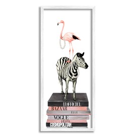 Stupell Industries Fashion Flamingo Zebra Glam Book Stack Pearls