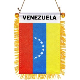 GSYLPFT 4 X 6 Venezuela Flag Small Mini Venezuelan Flags Banners for Car Rearview Mirror Window Hanging Decor with Suction Cup & Fringy