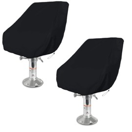 2 Pack Boat Seat Covers COOSOO Waterproof Heavy-Duty Weather UV Resistant Pontoon Boat Cover Seats Pedestal 420D Oxford Cloth Helm Chair Protective Covers (Black, 22''x24''x25''/ 56×61×64 cm)
