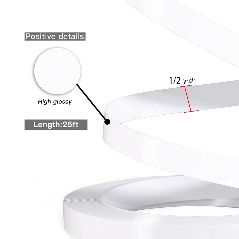 ZYJT PVC Edge Banding, 1/2" x 25ft Glossy White Non