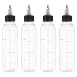 PATIKIL 110 ml/4 OZ Plastic Squeeze Bottles with Black Twist Cap, 4 Pcs Graduated Round Dispensing Bottle Empty Pointed Bottle for Liquids, Crafts, Oils, Condiments, Transparent