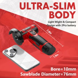 Creddux Cordless Angle Grinder, 3 Inch Mini Angle Grinder Tool With 2pcs 16.8V 2000mAh Batteries and 5 Grinding Wheel,19500rpm Metal Grinders for Cutting, Grinding and Polishing Red