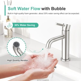 Faustina Brushed Nickel Bathroom Faucet, Single Handle 304 Stainless Steel Faucet for Bathroom Sink/Vanity/Restroom/RV, Fits 1 or 3 Holes (Deck Plate Included)