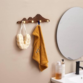 ESDOPA Coat Rack Wall Mount Coat Hooks - Wooden Coat Rack with 4 Gold Brass Hooks, Decorative Wall Hooks Entryway Coat Rail for Hanging Coat Hat Bag Towel Hanger, 16 Inches