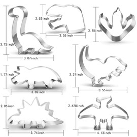 New Dinosaur Cookie Cutter Set-7 Piece-Dinosaur Footprint and Head, Tyrannosaurus(T-Rex), Brontosaurs, Spinosaurus, Triceratops, Pterodactyl, Dinosaurs Baking Mold for Kids Dinosaur Birthday Party