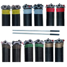 Pair of 2" Garage Door Torsion Springs with Non-Slip Winding Bars, Quality Precision Electrophoresis Black Coated, Minium Life 18,000 Cycles (.207 x 2 x 23)