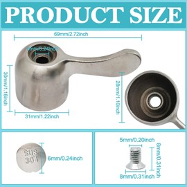 generic 1set Universal Replacement 304 Stainless Steel Faucet Lever Handle with 5mm Screw for 8.2mm Valve Spool(Fine Casting Faucet Tap Handle), 2.7x1.2x1.2, Silver