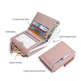 ilovever Small Wallet for Women Slim Bifold PU Leather Zipper wallet Credit Card Holder Coin Purse Light Pink