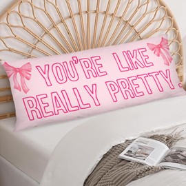 KAOWT Pink Your Like Really Pretty Body Pillow Covers 20x54, Coquette Bow Girly Room Decor, Pink Bow Long Body Pillow Case Cover with Hidden Zipper for Bed Couch