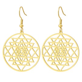 Sri Yantra Chakra Dangle Drop Earrings Hinduism Symbol Sacred Geometry Hoop Earrings Hindu Meditation Talisman Yoga Jewelry Religion Gift for Women (gold)