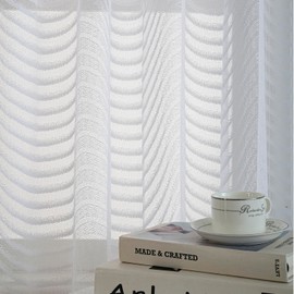 Taisier Home - Cortinas de encaje blanco de 63 pulgadas de largo para sala de estar, recámara, cortinas traslúcidas festoneadas bordadas con arco para ventana de granja, estilo geométrico europeo