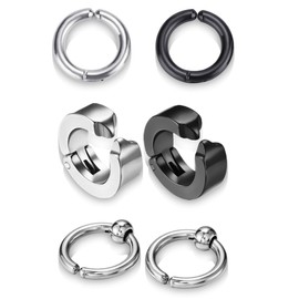 COYUN 3 Pairs of Fake Hoop Earrings without Pierced Nose Lip Fake Earrings Stainless Steel Magnetic Fake Earrings without Pierced Men Women Ear Clips Black/Silver