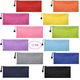 SRainbowPP 12 Pieces 12 Colors Zipper Waterproof Bag Pencil Pouch for Cosmetic Makeup Bills Office Supplies Travel Accessories and Daily Household Supplies