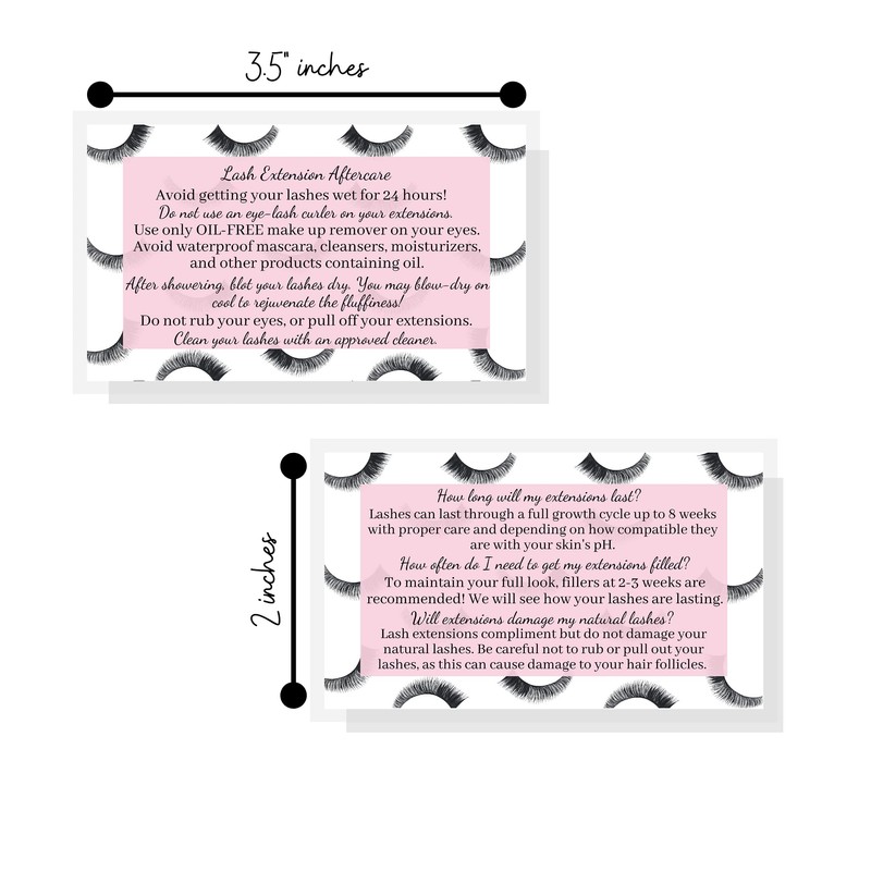 Lash Extension Aftercare Cards | 50 Pack | Eyelash Extension