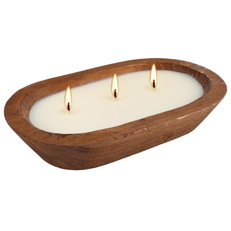 Citronella Scented 3-Wick Candle (8oz) Oval Wood Bowl Candle, Clean