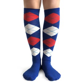 Spotlight Hosiery Women's Fashion Argyle Knee High Socks, Blue/Red/White