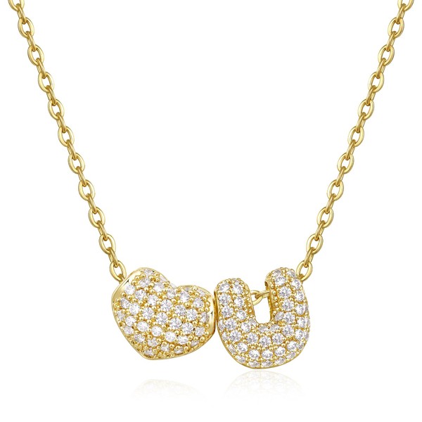 KissYan Bubble Heart Initial Necklaces for Women, 14K Gold Plated