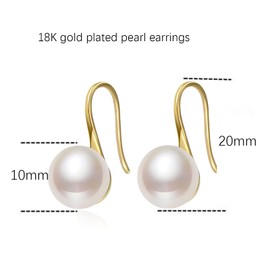 Salanda 18K Gold Plated Dangle Pearl Earrings, White Pearl Drop Earrings, 0.47inch(12mm), 2 Pearls, Female, Adult, Graduation, Christmas, mm, Brass, No Gemstone