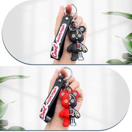 ziyue Robot Bear Pair Key Chain, Bear, Stylish, Cute, Bag Charm, Set of 2, Key Ring, Popular in Korea, Men's, Women's, Friends, Couples, Matching, Motorcycle, Car, Keychain, Keychain,, A: red+black