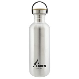 Laken Basic Stainless Steel Bottle, Water Bottle, Wide Opening with Stainless Steel Screw Cap with Bambo, BPA-Free, 1 Litre, Silver
