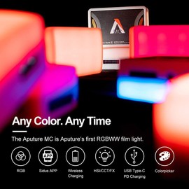 Aputure AL-MC RGBWW Camera Video Continuous Lighting Dimmable 3200K-6500K LED Film Light CRI96+ TLCI97+ Built-in Magnets with APP Conrol Wireless Charging