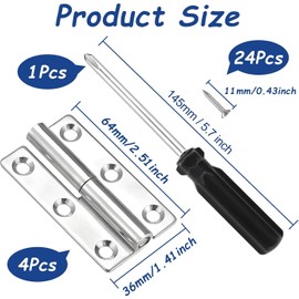 Pack of 4 Stainless Steel Hinges 62 mm × 35 mm Hinges Folding Hinge 304 Stainless Steel Hinges Connector Flag Hinges Removable Door Hinges for Doors Windows Cabinets with Screws