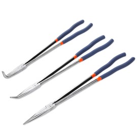 WISEPRO 3 PCS 16 Inch Long Needle Nose Pliers Set, Extra Long Reach Pliers Set with 45°, 90° Bent and Straight Nose Pliers for Narrow Spaces