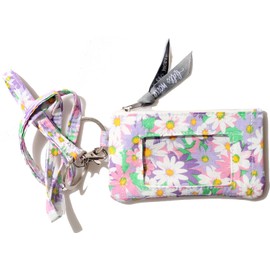 ID Case Wallet with Lanyard, Women's Fashion Lanyard Wallet, Zip ID Case with Lanyard Lanyard with id Holder Wallet Keychain for Women, Daisy Pink, Floral