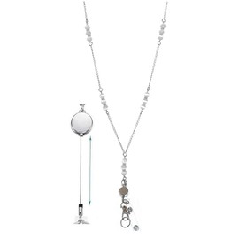 Hidden Hollow Beads Retractable Badge Reel Women's Stainless Steel Lanyard Strong ID Card Holder Keys Teacher Nurse Cruise (Crystal - Reel)