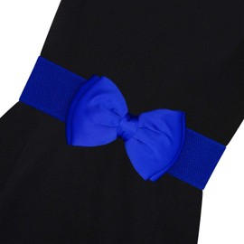 Ro Rox Vera Sash Belt for Women - 1950s Vintage Style Satin Bow Belt - Wide Elasticated Belt for Women - Waistband with Snap Button Closure - Classic Wide Belt for Dress, Coat & Shirt, Blue, M
