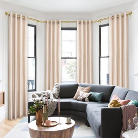 TONIAL 3/4 Inch Bay Window Curtain Rods, 36 to 72 Inch Center Rod for window 24 to 68 Inch, 20 to 36 Inch Side Rod for window 16 to 32 Inch, Decoratice Drapery Rods with Small Cap Finial, Antique Gold