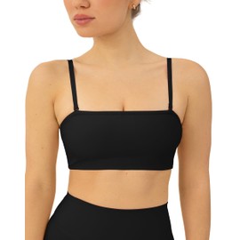 PAVOI ACTIVE Sports Bandeau Bras for Women - Padded Low Support Workout Yoga Bandeau Bra with Convertible Straps - FlexFlow, Black, Small