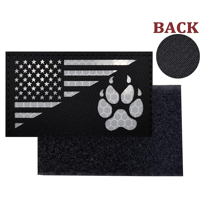 IR Reflective Service Dog Patch US Flag Tactical Dog Paw