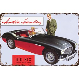 LUCKYLINDE Retro Tin Sign Suitable for Austin Healey Vintage Car Fans and Lovers, Workshop and Garages Sign, 20 x 30 cm - 100 Six V2