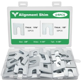 Alignment shims, Auto body fender alignment shim, Slotted shims 1/16" & 1/8" Thick(32 Each) 3/8" Slot, Metal shim for Camber, Caster & Toe Adjustment 64 PCS