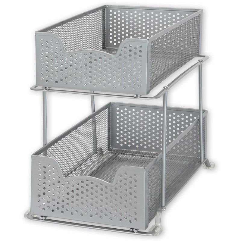 SIMPLE HOUSEWARE 2 Tier Sliding Cabinet Basket Organizer Drawer, Silver